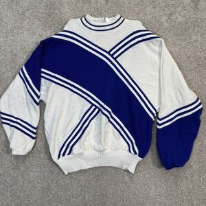Dehen Vintage Athletic Sweater Mens Extra Large White Blue Stripe Knit Pullover